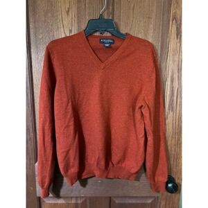 VTG Brooks Brothers V Neck Sweater Men Large Merino Wool Blend Orange Stretch